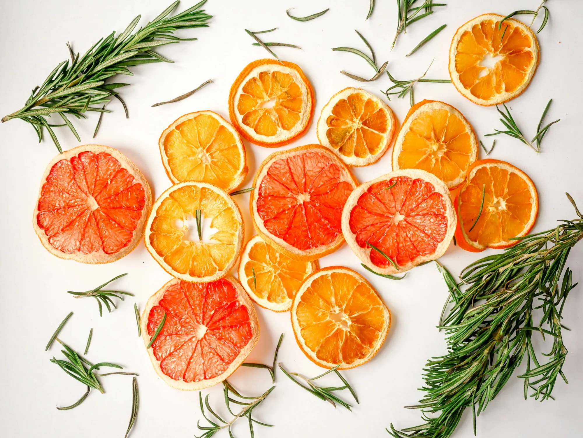Dried orange and grapefruit slices with rosemary